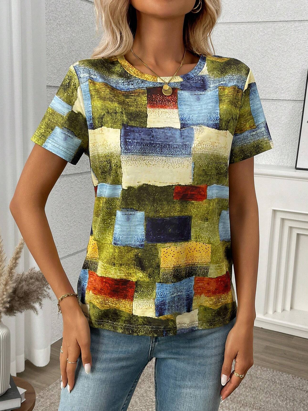 Women's Short Sleeve Tee T-shirt Summer Colorblock Jersey Crew Neck Daily Going Out Casual Top