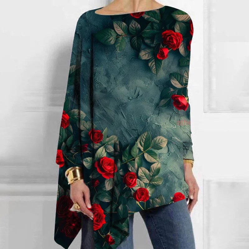 Women's Long Sleeve Blouse Spring/Fall Floral Jersey Crew Neck Daily Going Out Casual Top