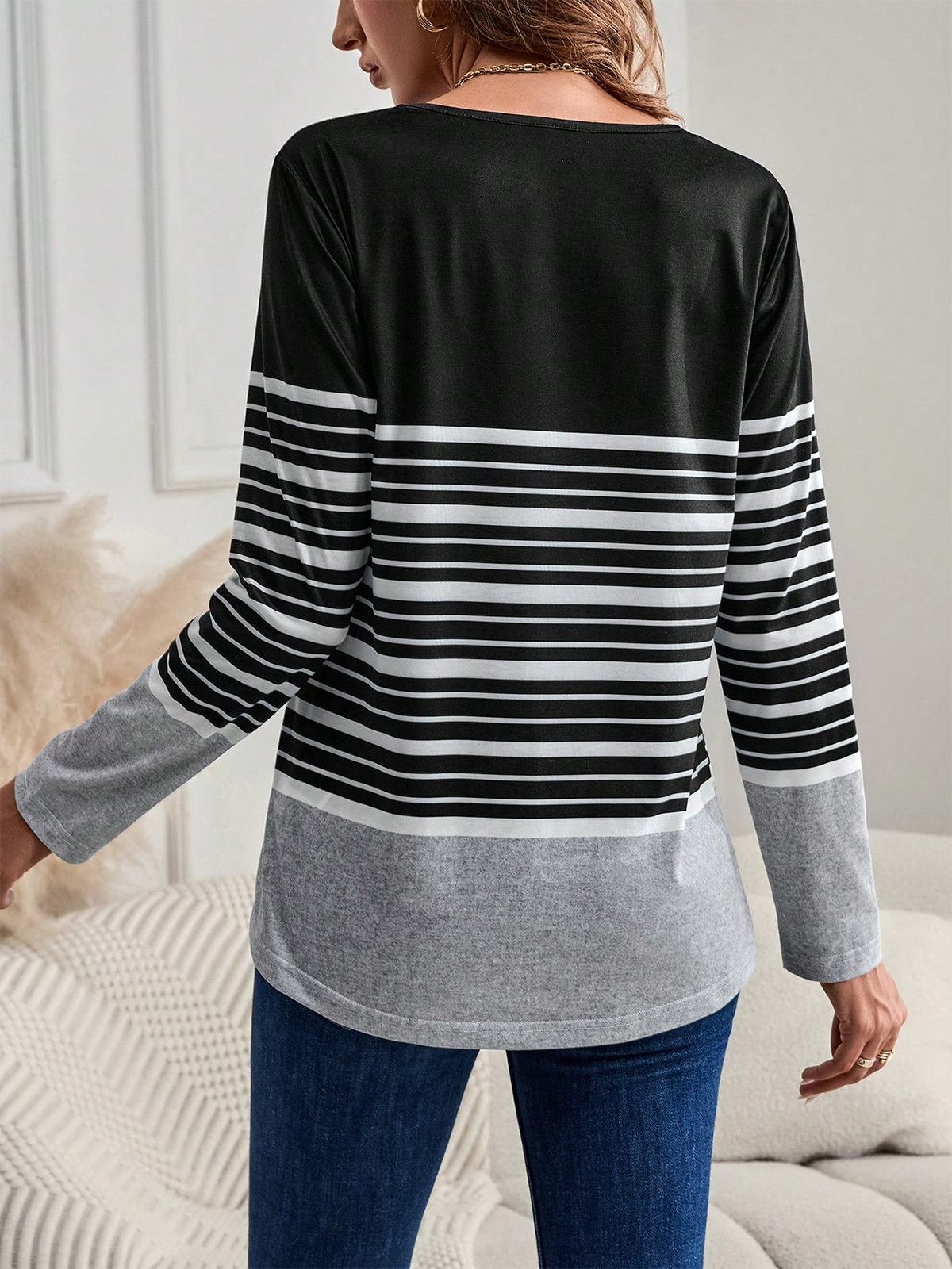 Women's Long Sleeve Tee T-shirt Spring/Fall Striped Jersey Crew Neck Daily Going Out Casual Top