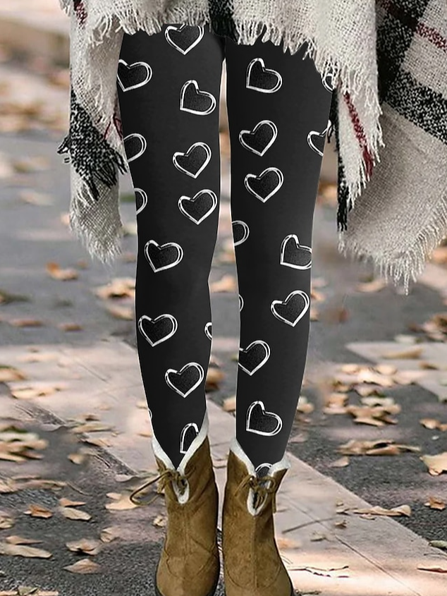 Women's Casual Heart/Cordate Jersey All Season Long Leggings