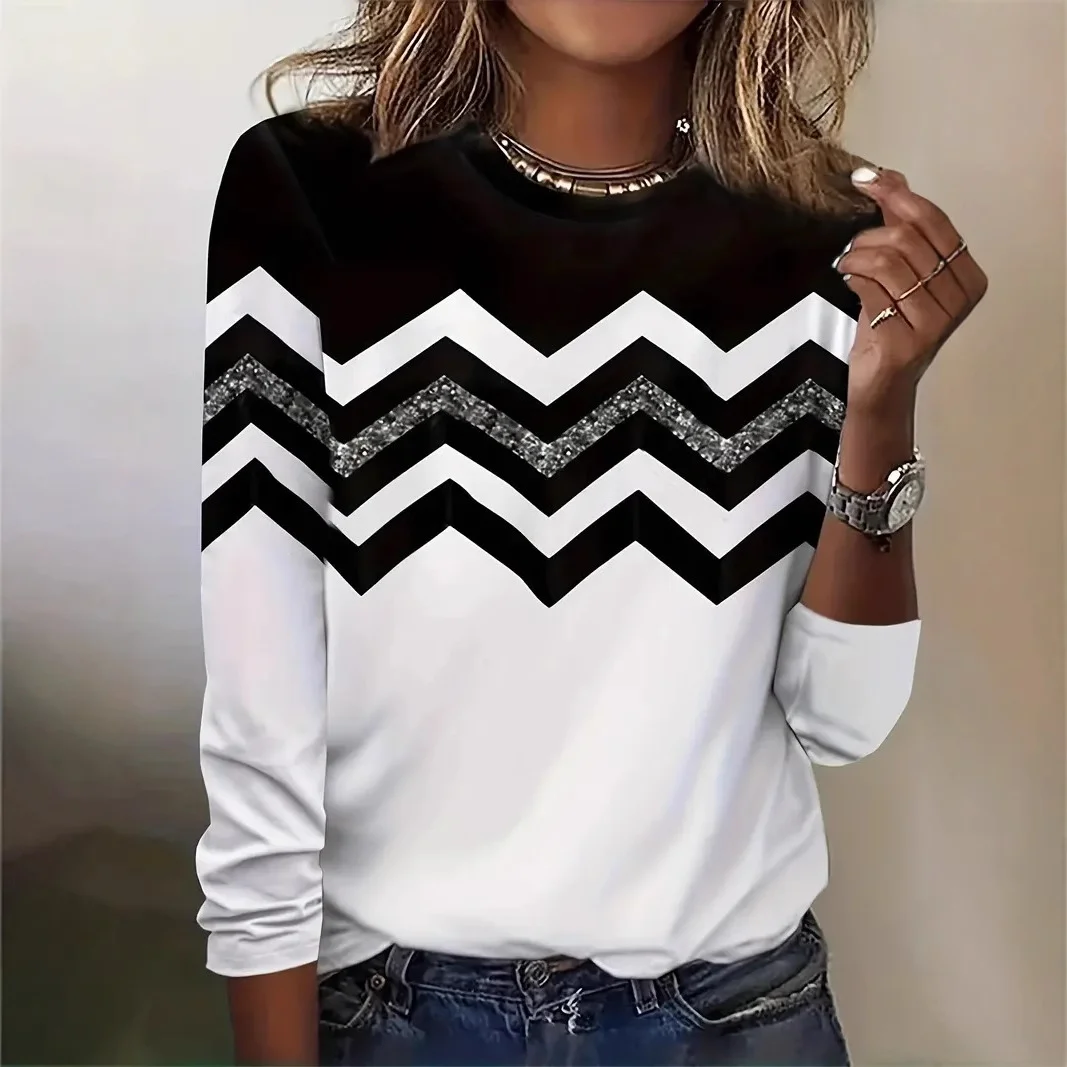 Women's Striped Long Sleeve Crew Neck Casual T-shirt Spring