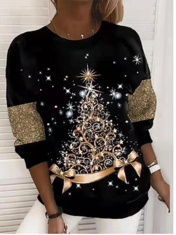 Women's Crew Neck Christmas Casual Spring/Fall Long Sleeve Sweatshirt