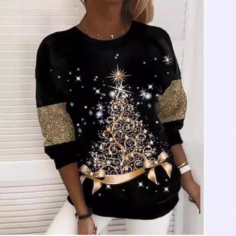 Women's Crew Neck Christmas Casual Spring/Fall Long Sleeve Sweatshirt