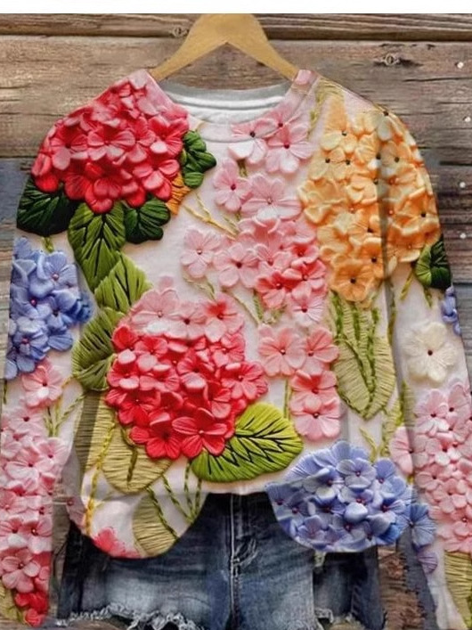 Women's Crew Neck Floral Casual Spring/Fall Long Sleeve Sweatshirt