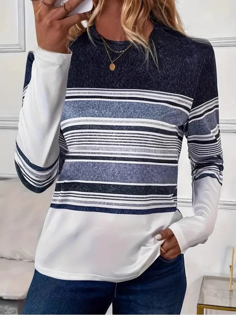 Women's Striped Long Sleeve Crew Neck Casual T-shirt Spring