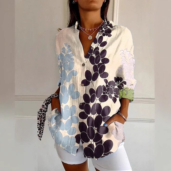 Women's Long Sleeve Shirt Spring/Fall Floral Shirt Collar Daily Going Out Casual Top