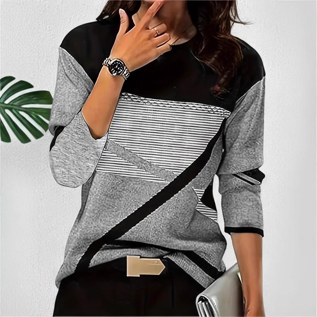 Women's Striped Long Sleeve Crew Neck Casual T-shirt Spring