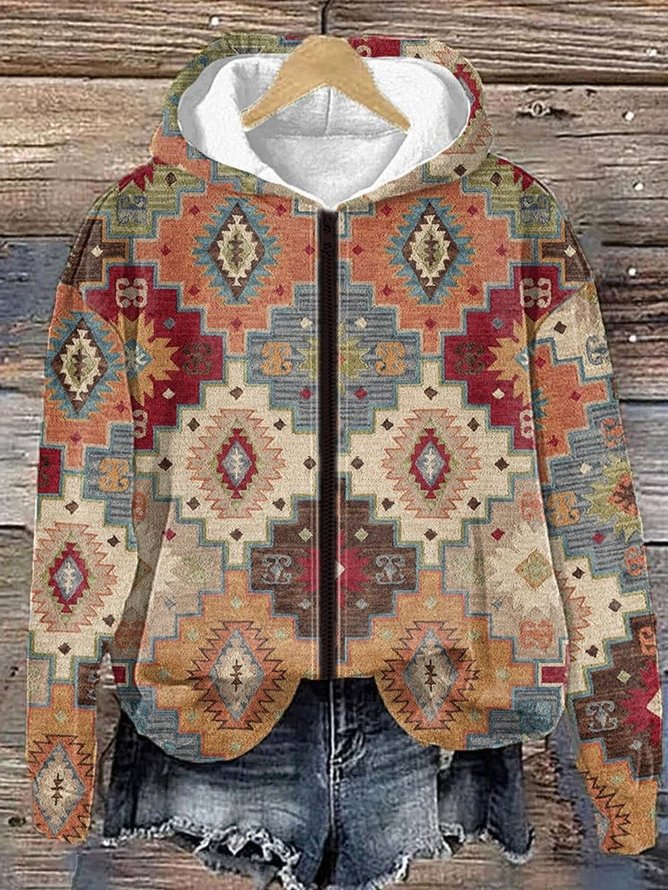 Women's Spring/Fall Outerwear Casual Zipper Ethnic Long Sleeve Hoodie Jacket