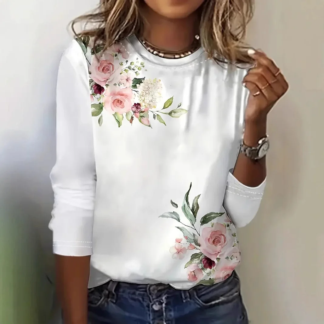 Women's Long Sleeve Tee T-shirt Spring/Fall Floral Jersey Crew Neck Daily Going Out Casual Top