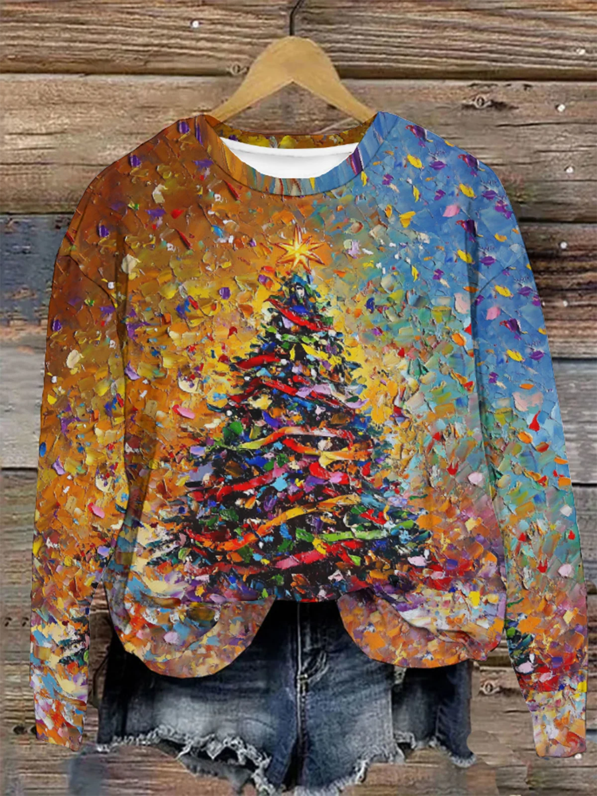 Women's Crew Neck Christmas Tree Casual Spring/Fall Long Sleeve Sweatshirt