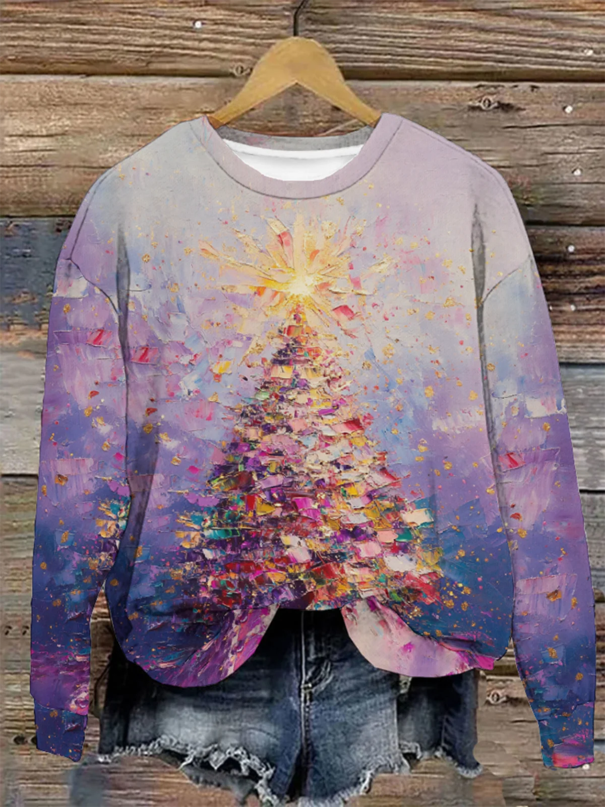 Women's Crew Neck Christmas Tree Casual Spring/Fall Long Sleeve Sweatshirt