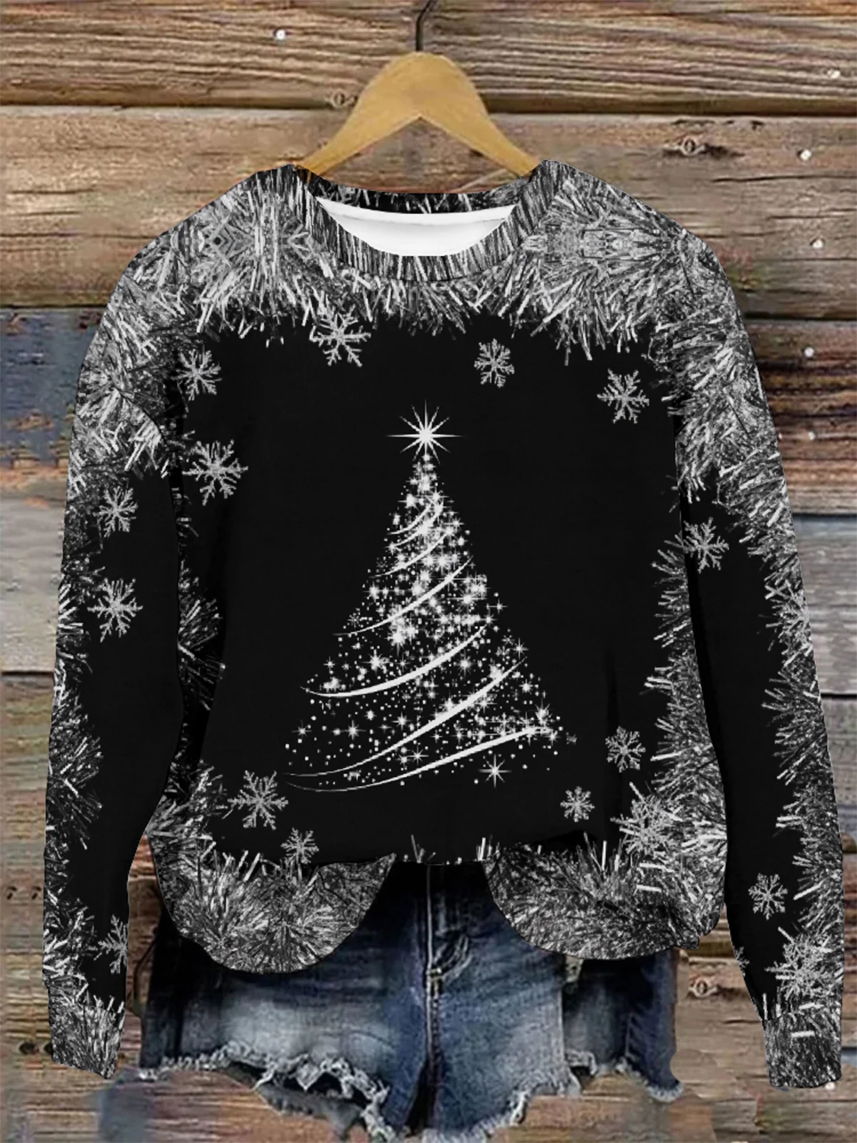 Women's Crew Neck Christmas Tree Casual Spring/Fall Long Sleeve Sweatshirt