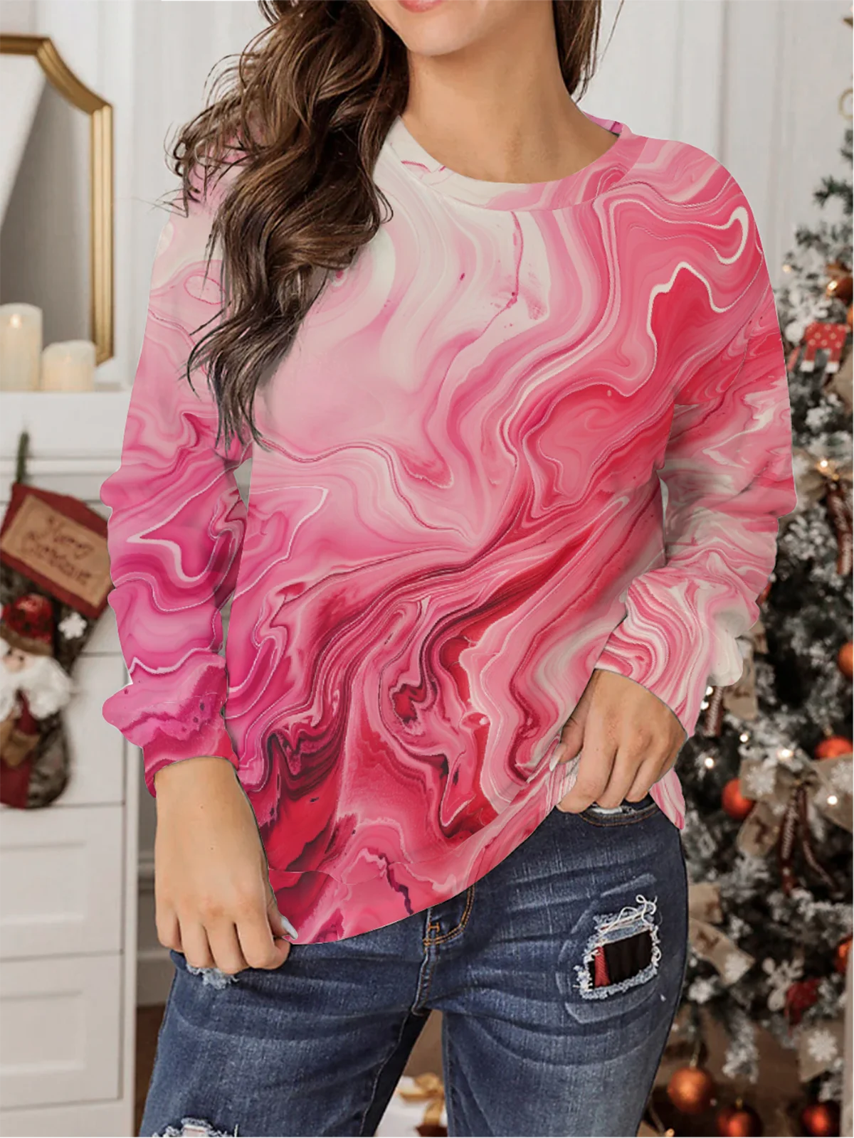 Women's Crew Neck Abstract Casual Spring/Fall Long Sleeve Sweatshirt