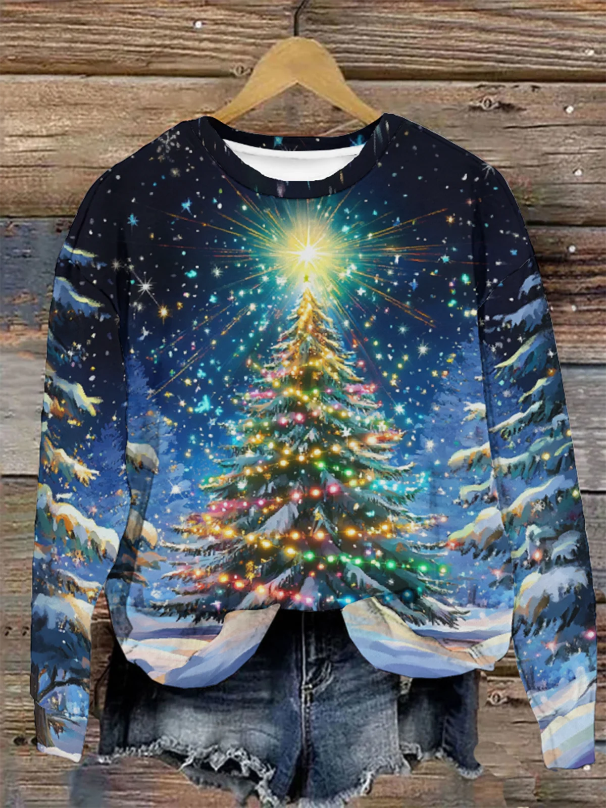 Women's Crew Neck Christmas Tree Casual Spring/Fall Long Sleeve Sweatshirt