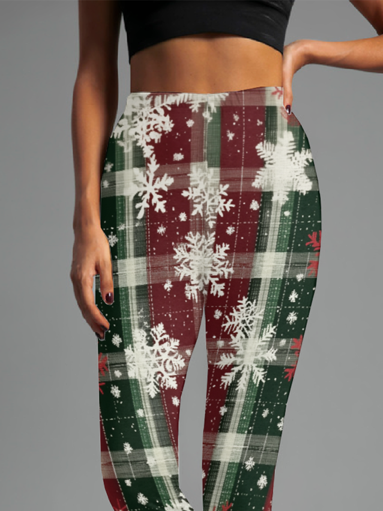 Women's Casual Plaid Jersey All Season Long Leggings