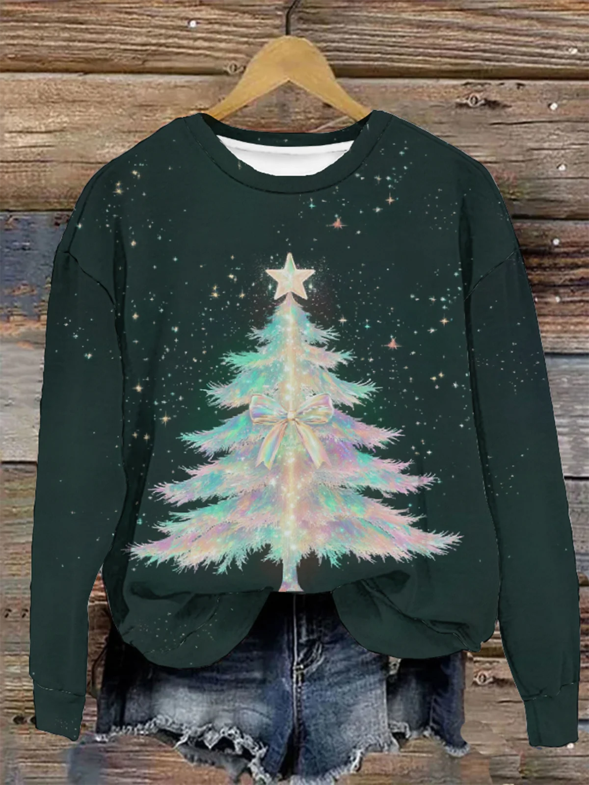 Women's Crew Neck Christmas Tree Casual Spring/Fall Long Sleeve Sweatshirt