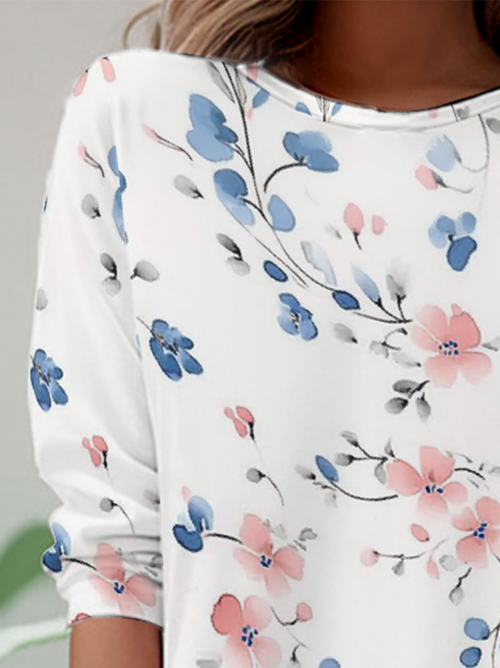 Women's Long Sleeve Tee T-shirt Spring/Fall Floral Jersey Crew Neck Daily Going Out Casual Top