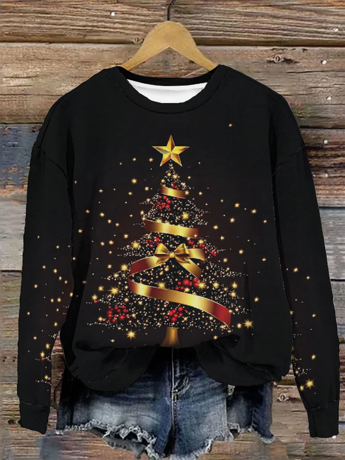 Women's Crew Neck Christmas Tree Casual Spring/Fall Long Sleeve Sweatshirt