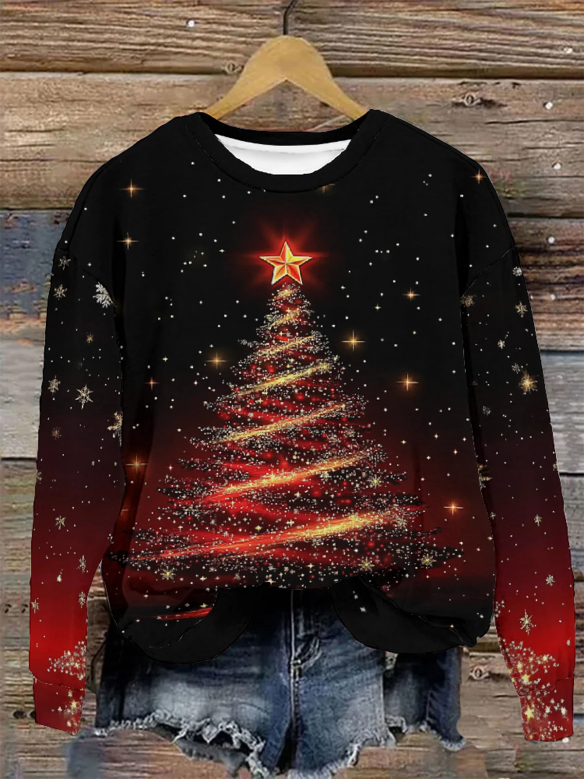 Women's Crew Neck Christmas Tree Casual Spring/Fall Long Sleeve Sweatshirt