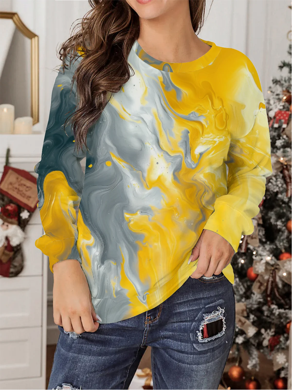 Women's Crew Neck Abstract Casual Spring/Fall Long Sleeve Sweatshirt