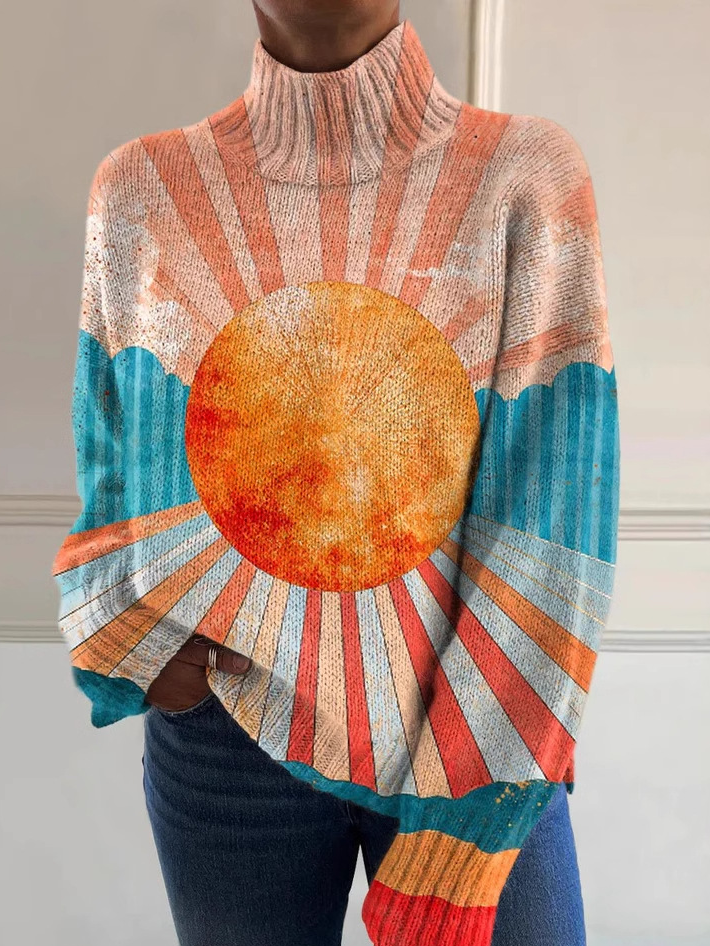 Women's Turtleneck Abstract Casual Spring/Fall Long Sleeve Sweatshirt