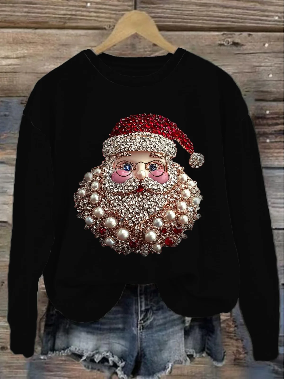 Women's Crew Neck Santa Claus Casual Spring/Fall Long Sleeve Sweatshirt