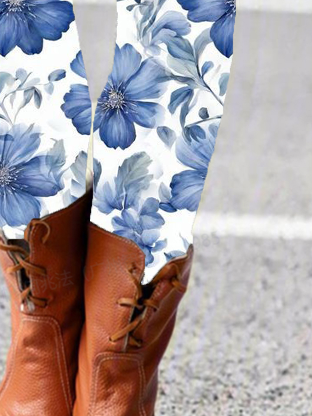 Women's Casual Floral Jersey All Season Long Leggings