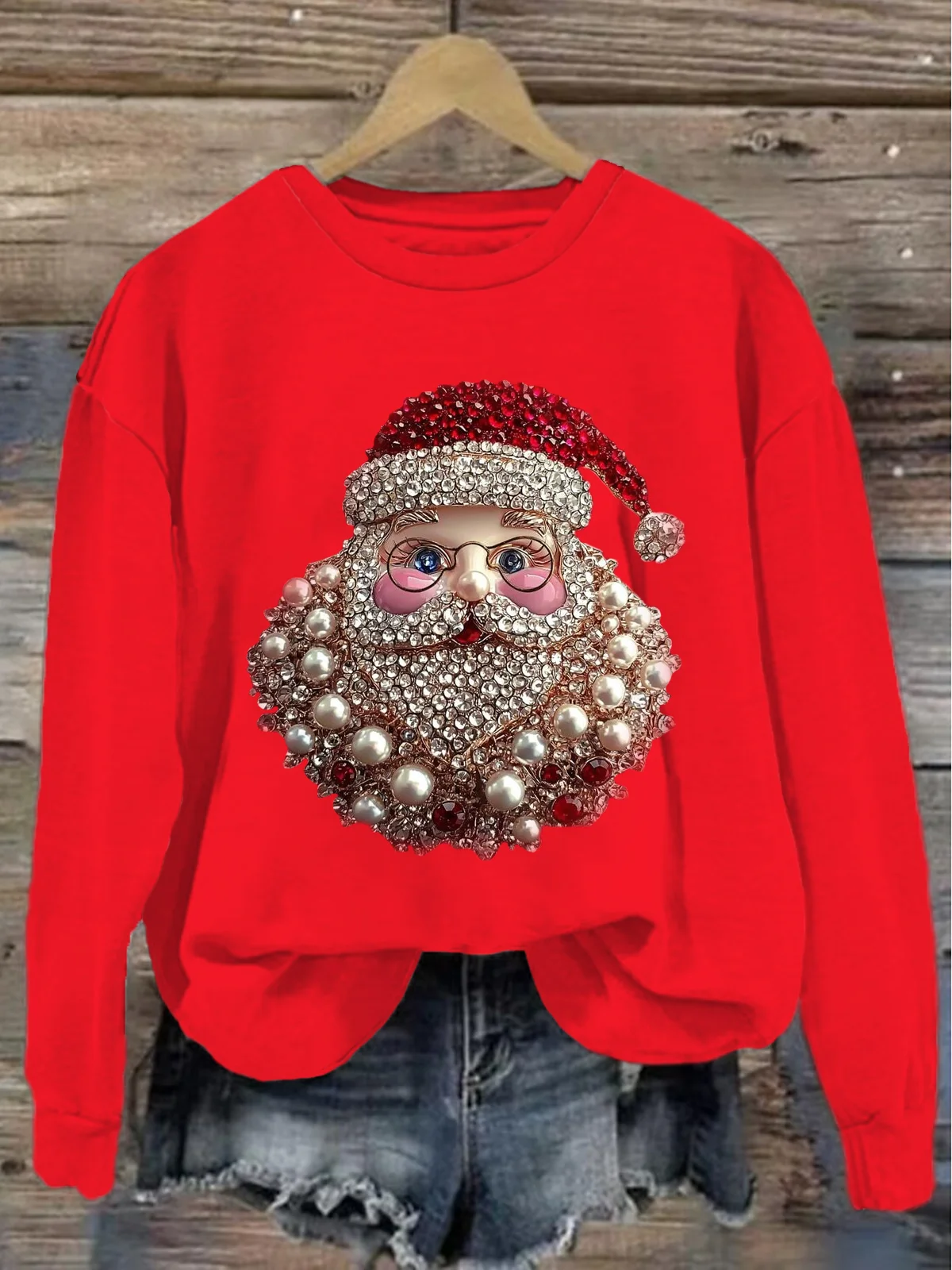 Women's Crew Neck Santa Claus Casual Spring/Fall Long Sleeve Sweatshirt