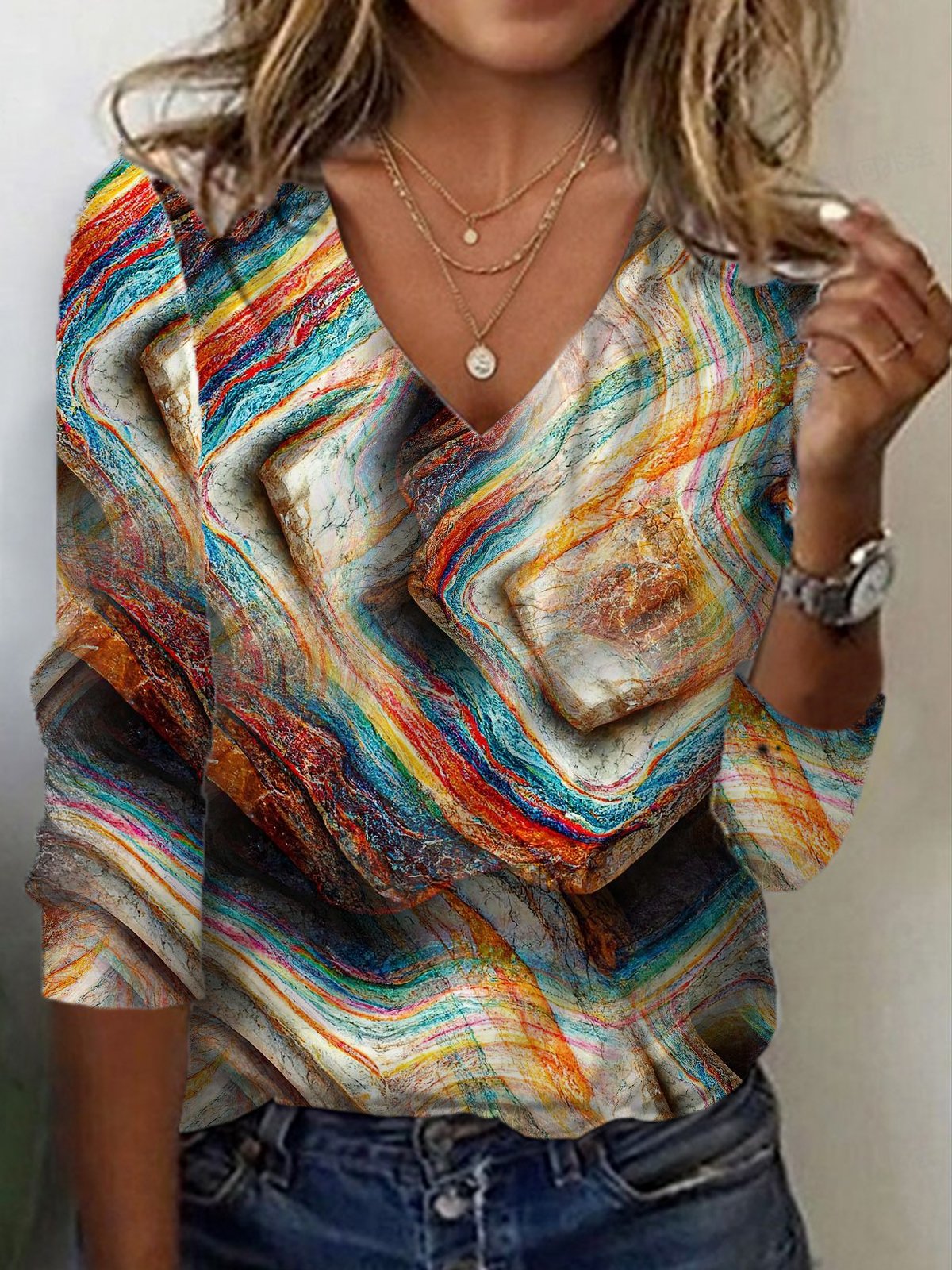 Women's Long Sleeve Tee T-shirt Spring/Fall Abstract Jersey V Neck Daily Going Out Casual Top