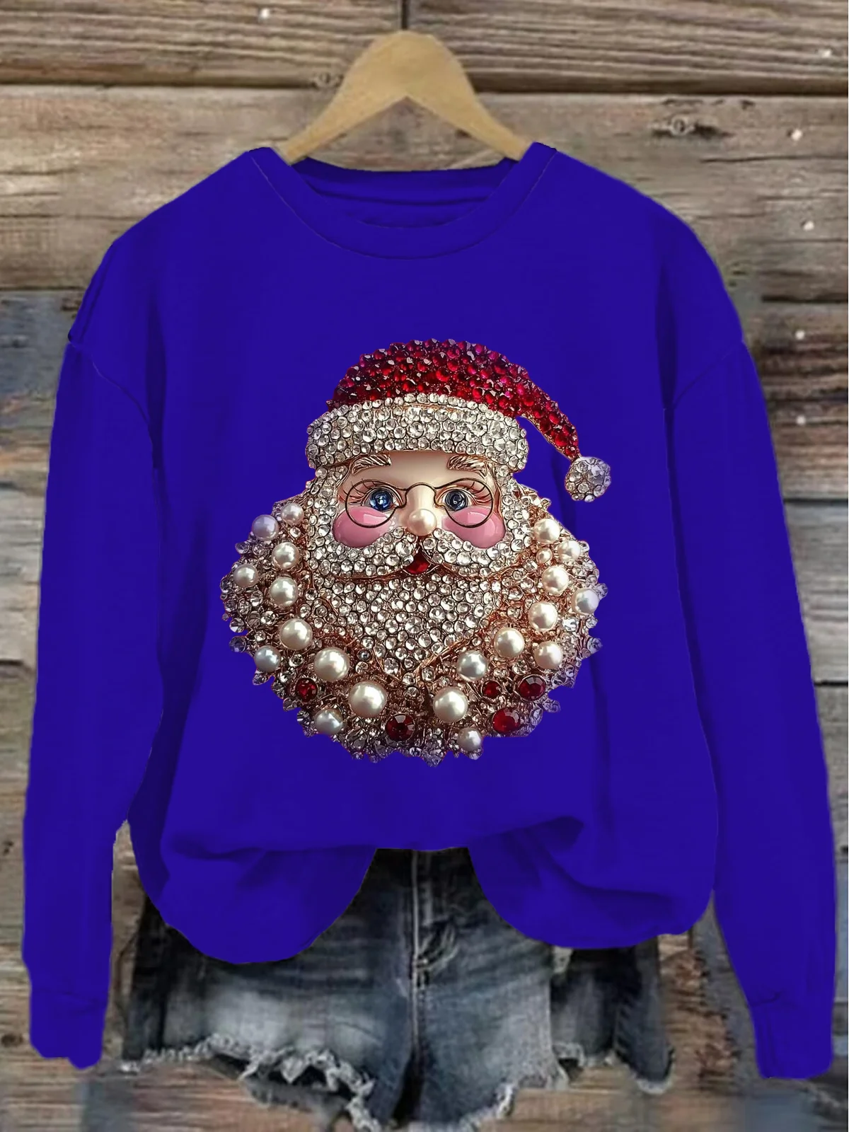 Women's Crew Neck Santa Claus Casual Spring/Fall Long Sleeve Sweatshirt