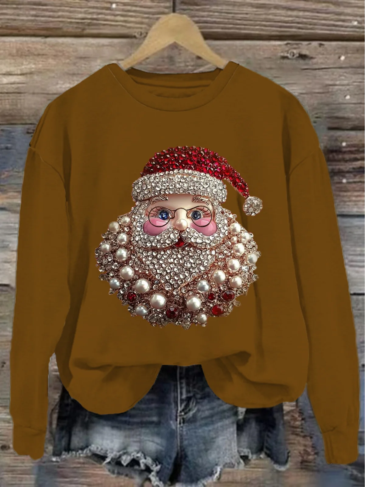 Women's Crew Neck Santa Claus Casual Spring/Fall Long Sleeve Sweatshirt