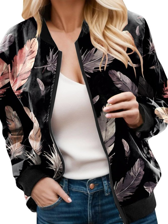 Women's Spring/Fall Outerwear Casual Zipper Floral Long Sleeve Wrap Jacket