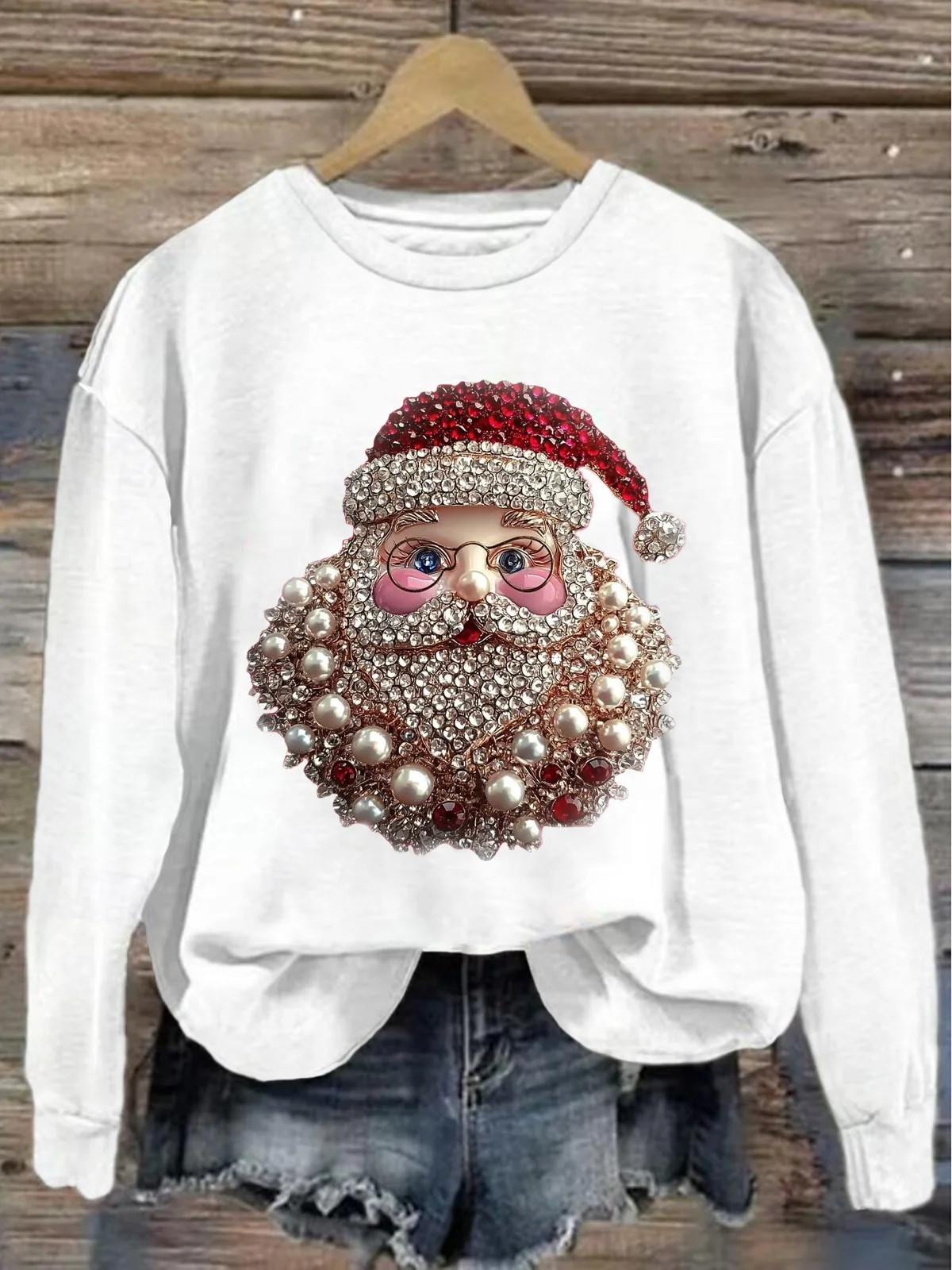 Women's Crew Neck Santa Claus Casual Spring/Fall Long Sleeve Sweatshirt