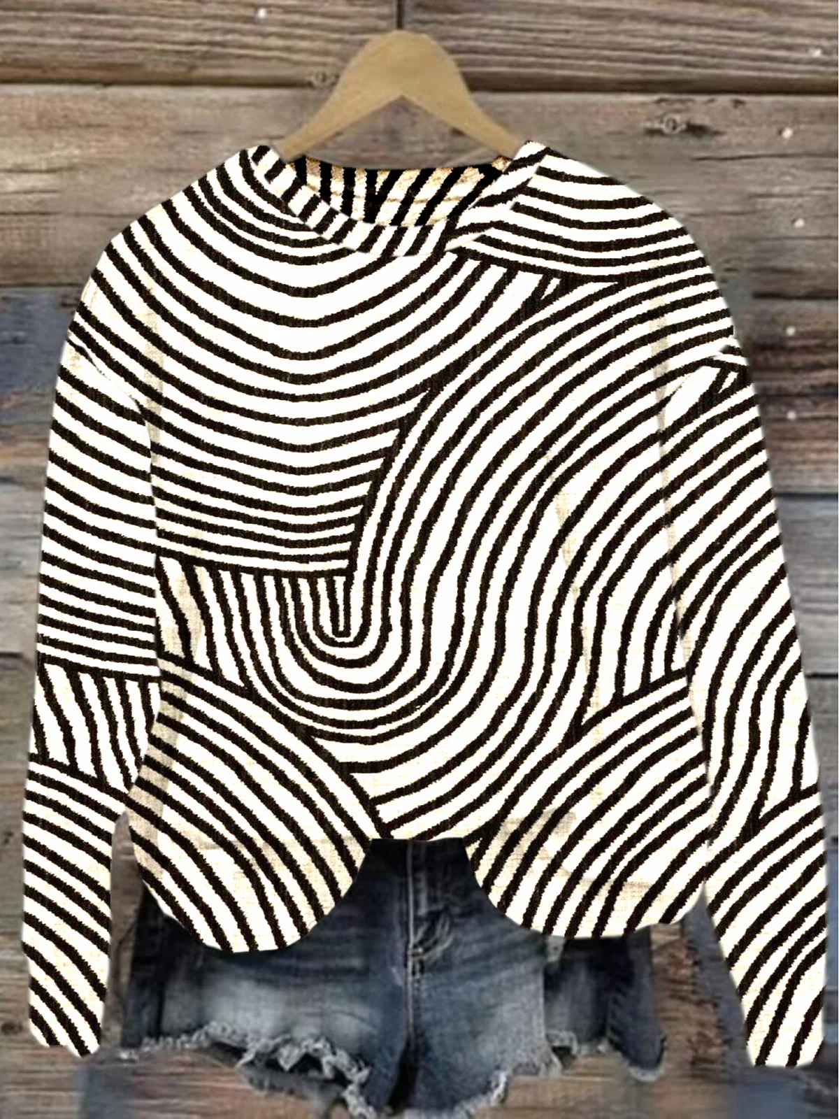 Women's Crew Neck Abstract Stripes Casual Spring/Fall Cotton Long Sleeve Sweatshirt