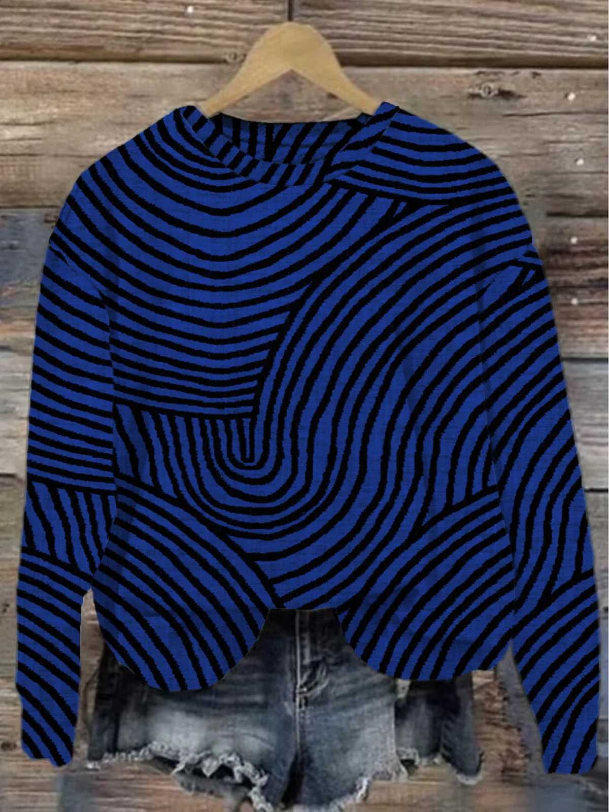 Women's Crew Neck Abstract Stripes Casual Spring/Fall Cotton Long Sleeve Sweatshirt