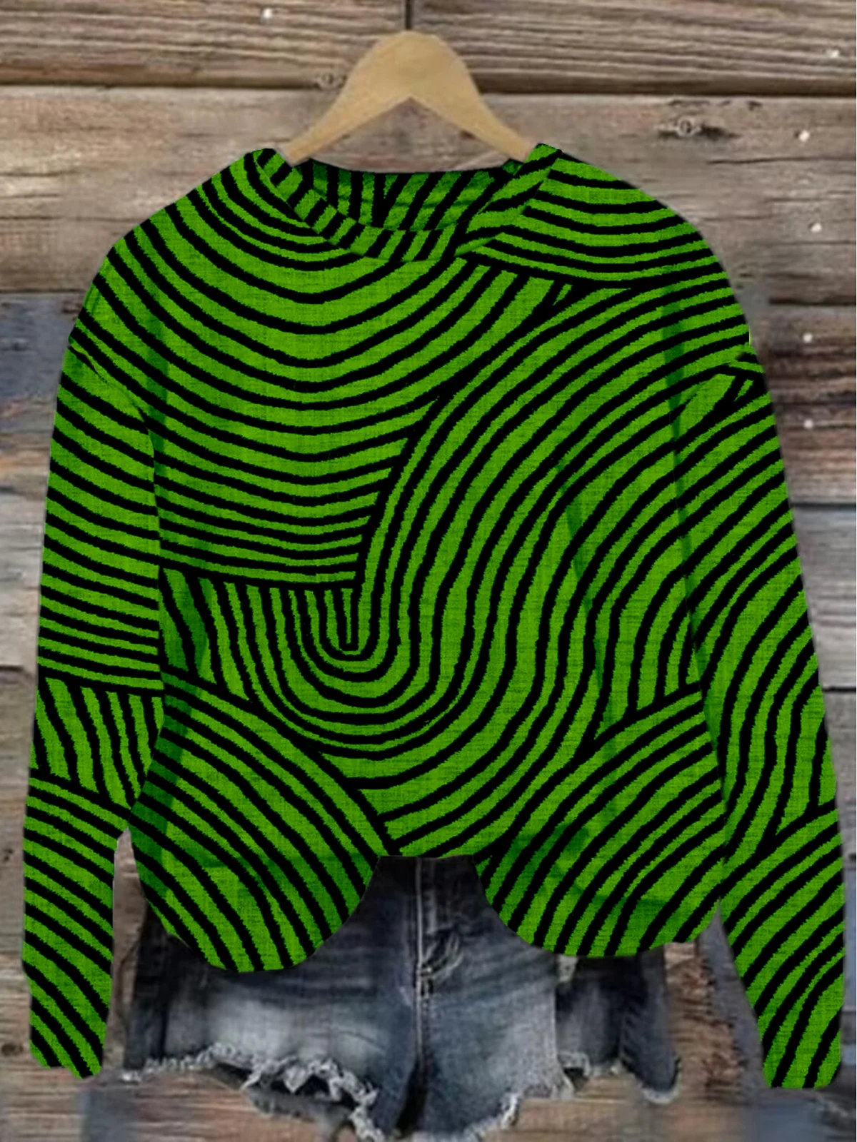 Women's Crew Neck Abstract Stripes Casual Spring/Fall Cotton Long Sleeve Sweatshirt