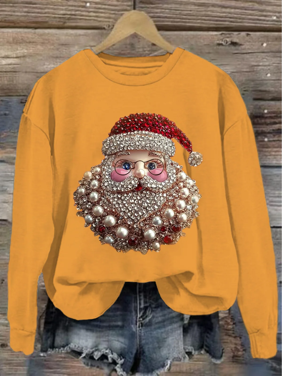 Women's Crew Neck Santa Claus Casual Spring/Fall Long Sleeve Sweatshirt