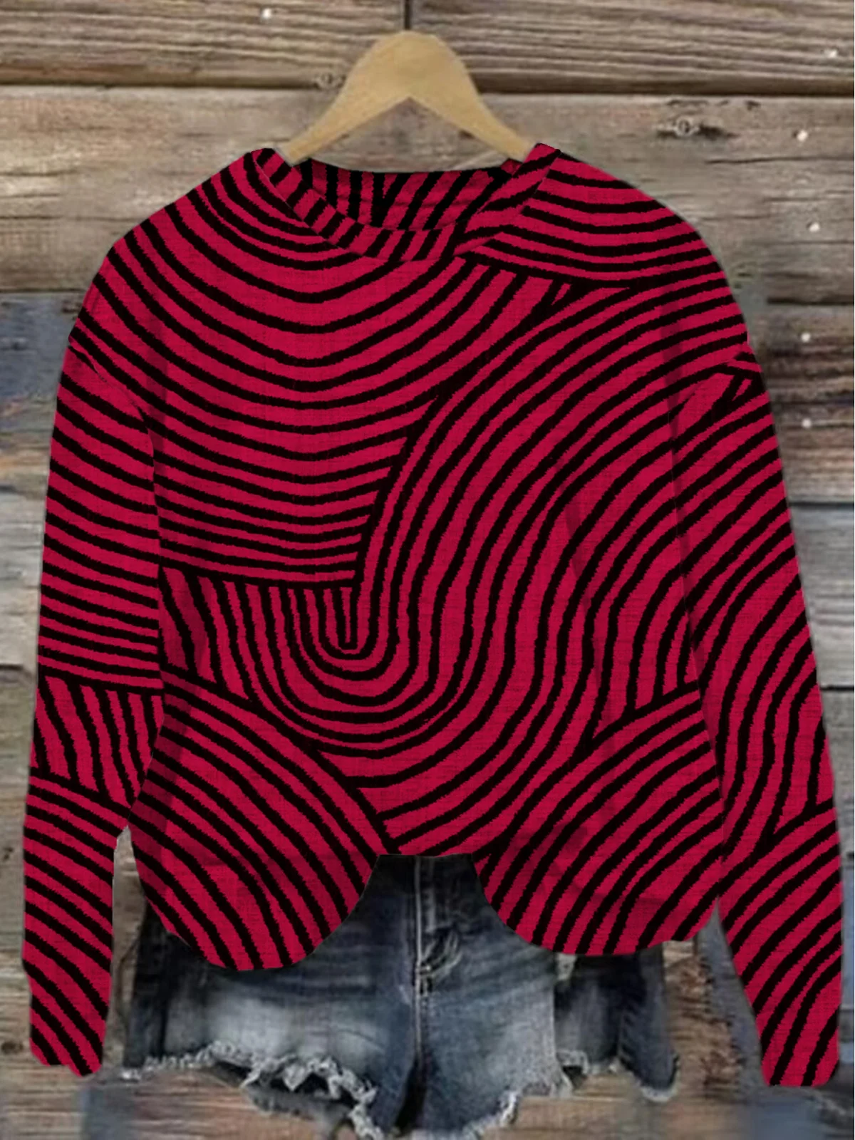 Women's Crew Neck Abstract Stripes Casual Spring/Fall Cotton Long Sleeve Sweatshirt