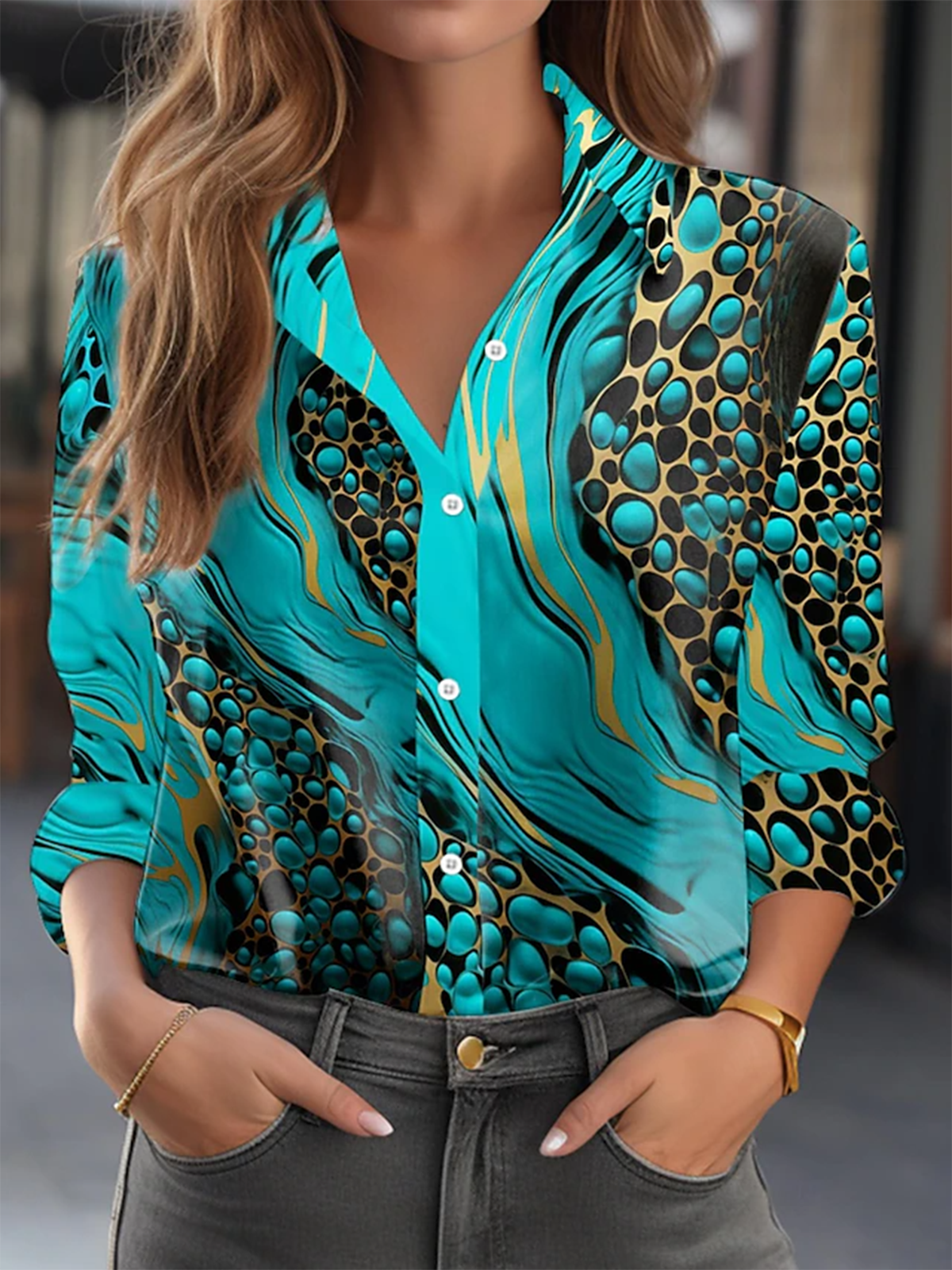 Women's Long Sleeve Shirt Spring/Fall Abstract Shirt Collar Daily Going Out Casual Top