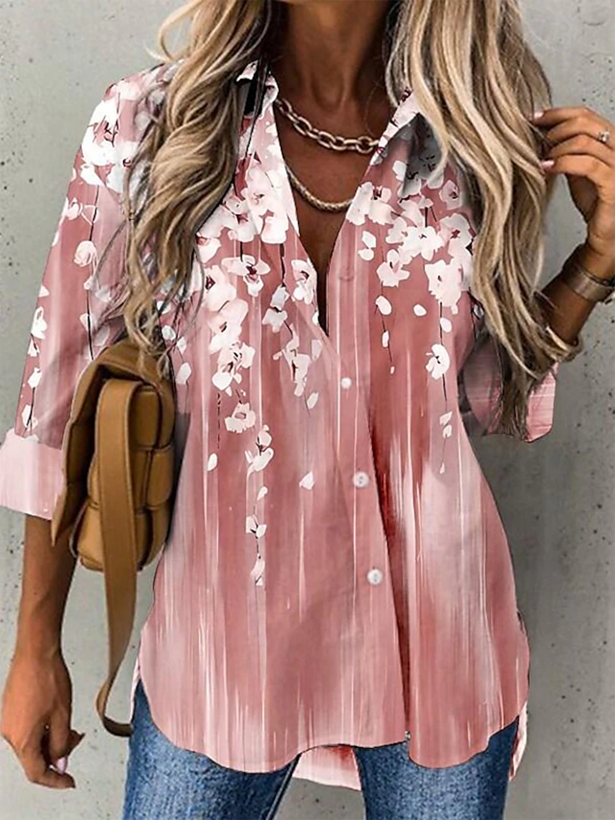 Women's Long Sleeve Shirt Spring/Fall Floral Shirt Collar Daily Going Out Casual Top