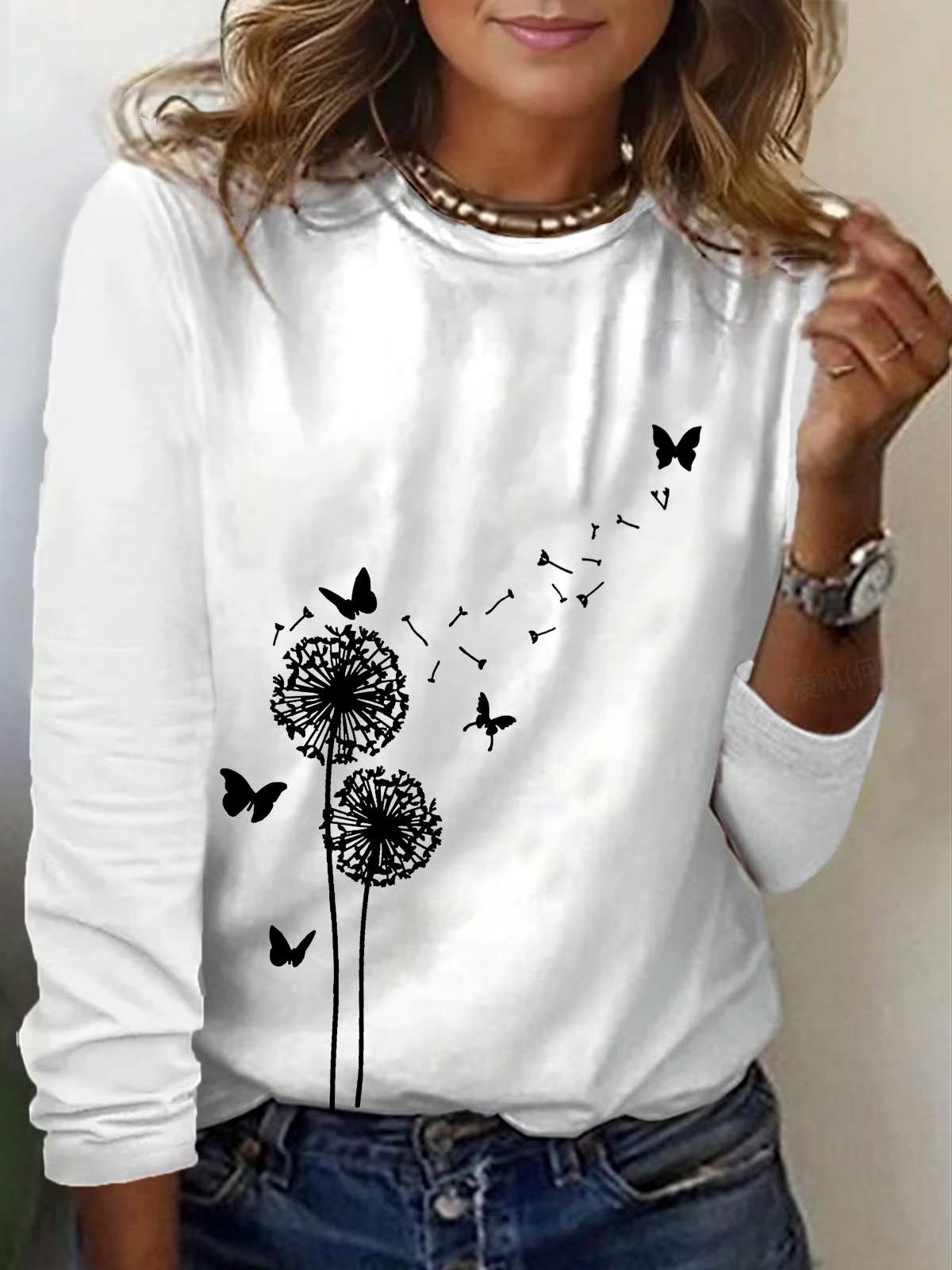 Women's Long Sleeve Tee T-shirt Spring/Fall Dandelion Jersey Crew Neck Daily Going Out Casual Top