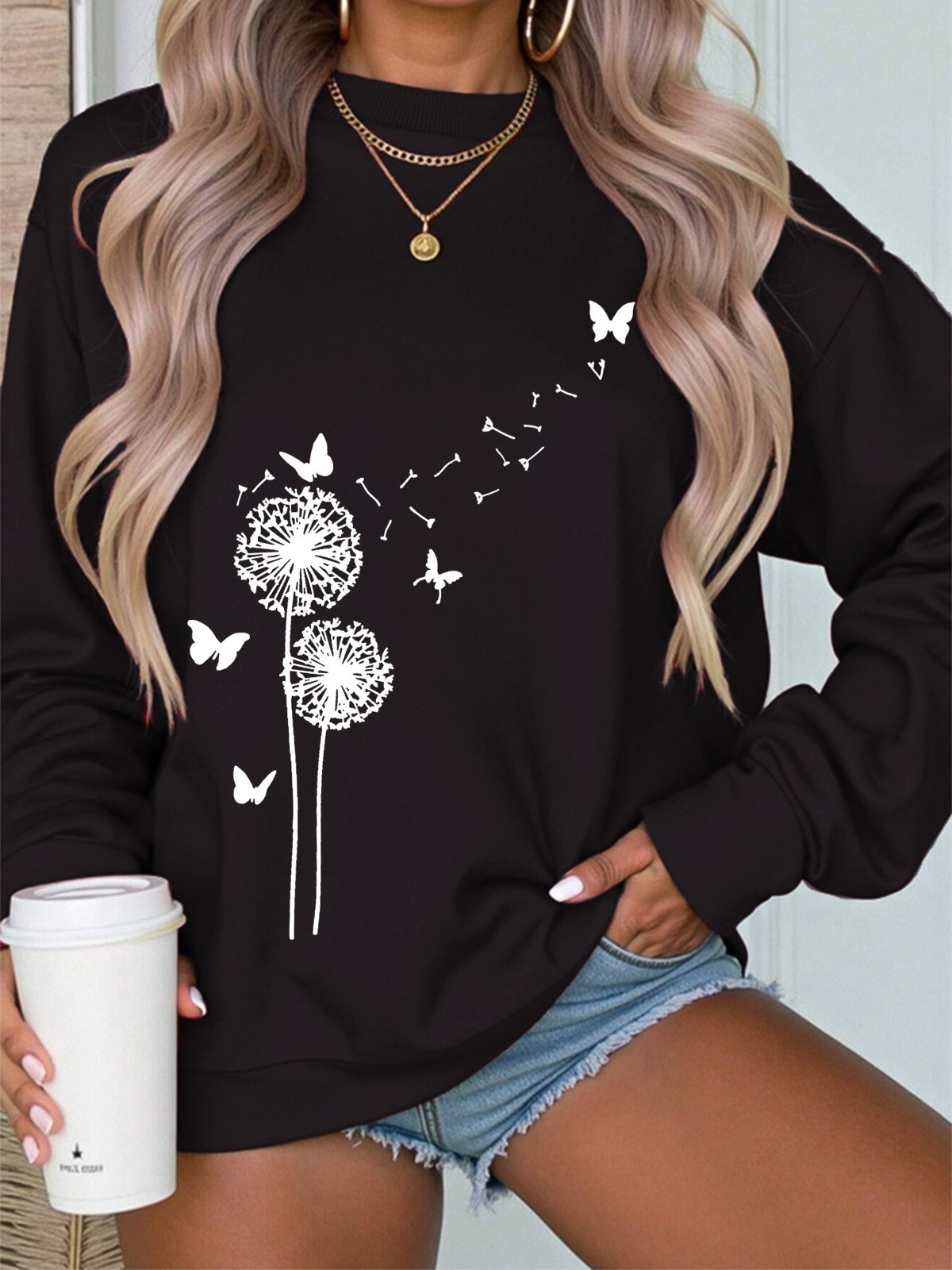 Women's Crew Neck Botanical Pattern Casual Spring/Fall Long Sleeve Sweatshirt