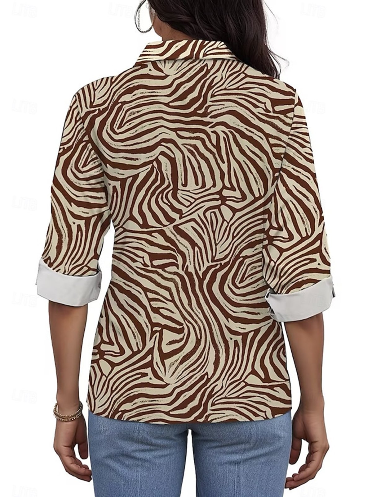 Women's Long Sleeve Shirt Spring/Fall Zebra Shirt Collar Daily Going Out Casual Top