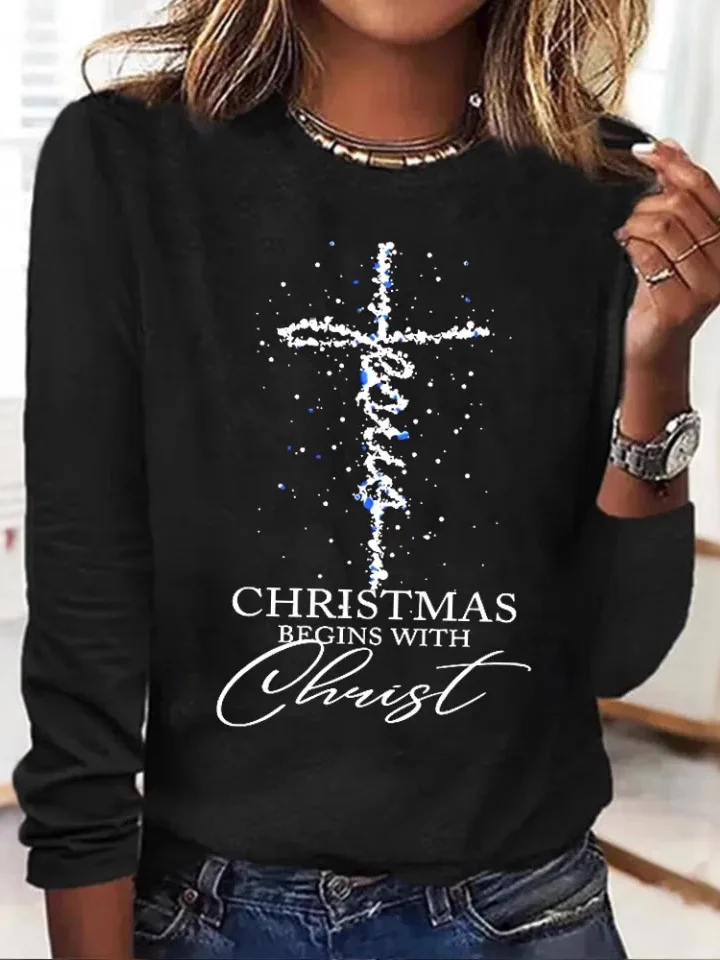 Women's Long Sleeve Tee T-shirt Spring/Fall Christmas Jersey Crew Neck Daily Going Out Casual Top