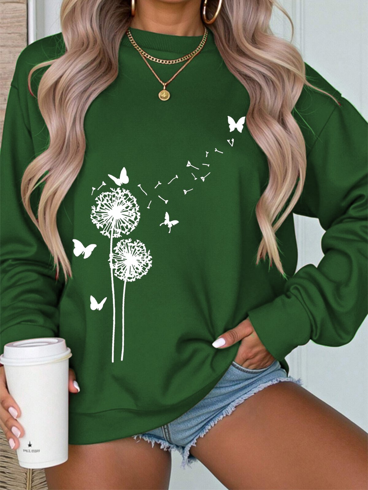 Women's Crew Neck Botanical Pattern Casual Spring/Fall Long Sleeve Sweatshirt