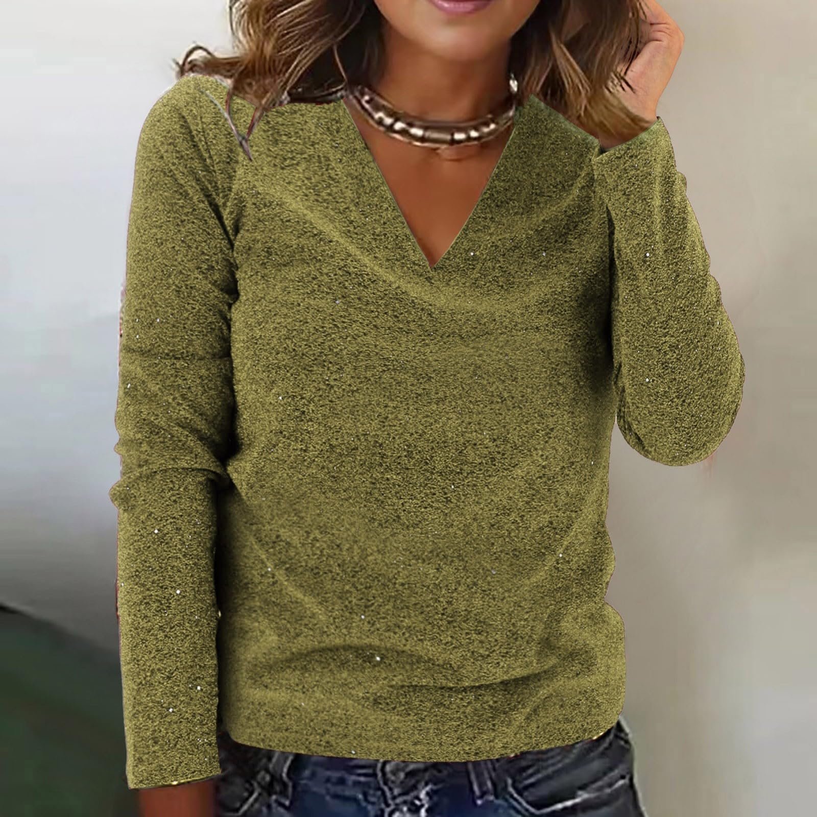 Women's Long Sleeve Tee T-shirt Spring/Fall Plain V Neck Daily Going Out Casual Top