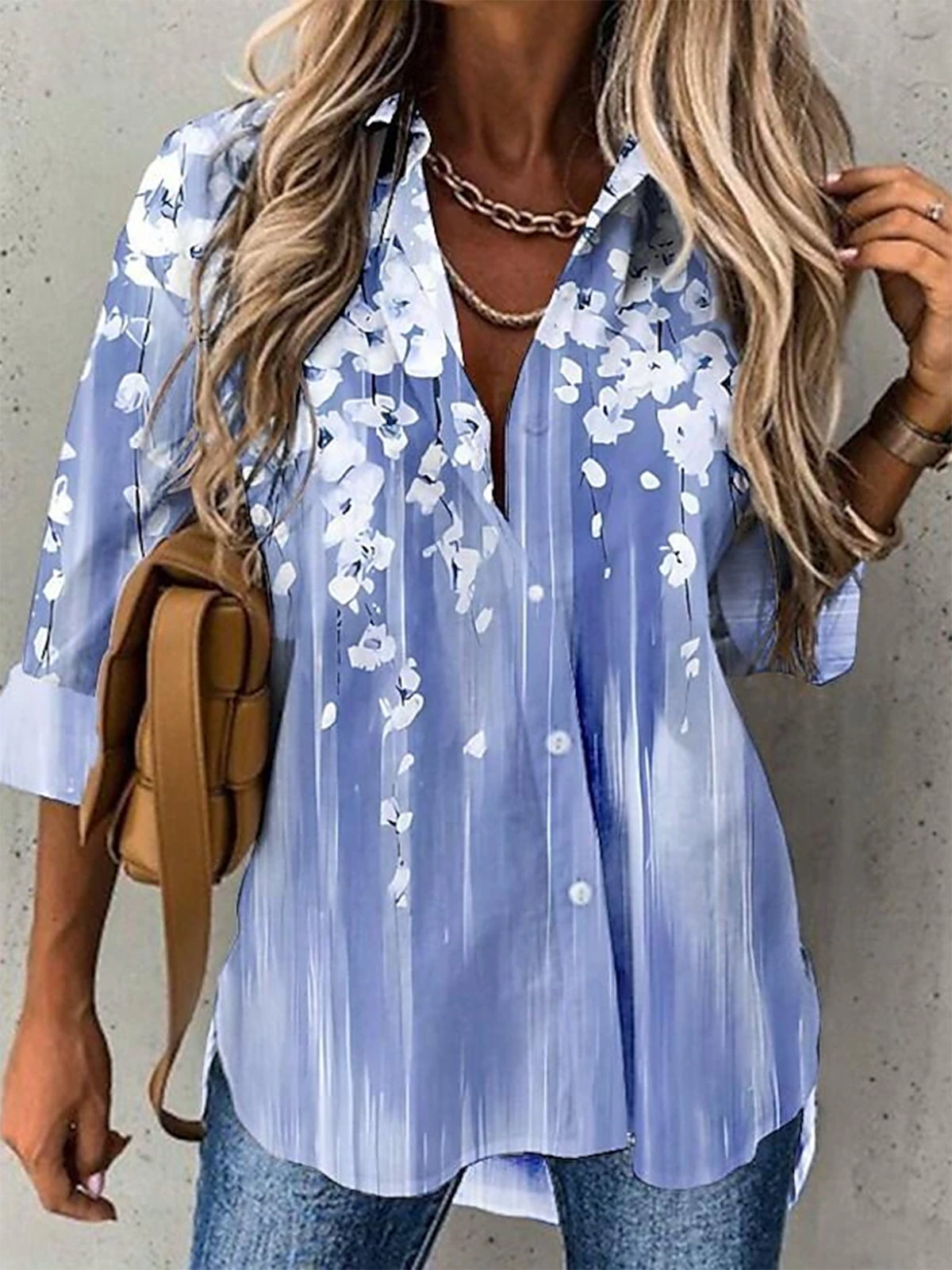 Women's Long Sleeve Shirt Spring/Fall Floral Shirt Collar Daily Going Out Casual Top