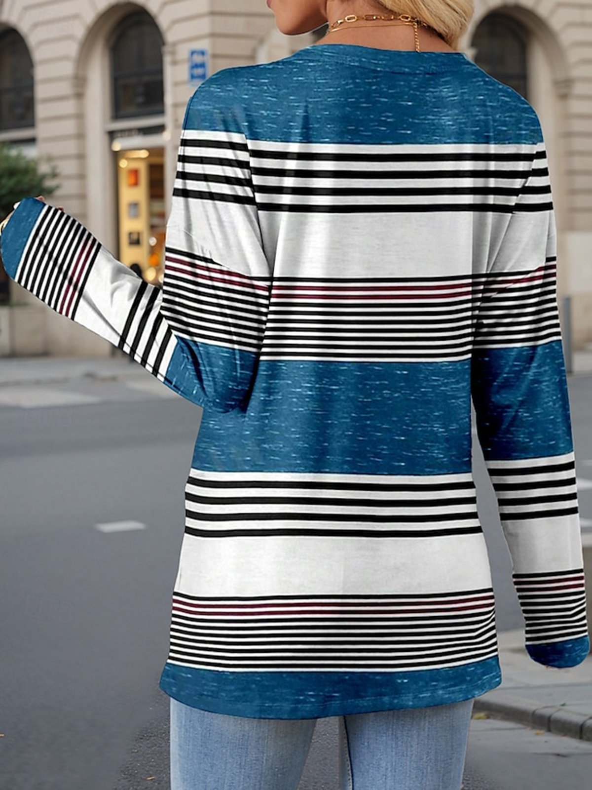 Women's Long Sleeve Tee T-shirt Spring/Fall Striped Jersey V Neck Daily Going Out Casual Top