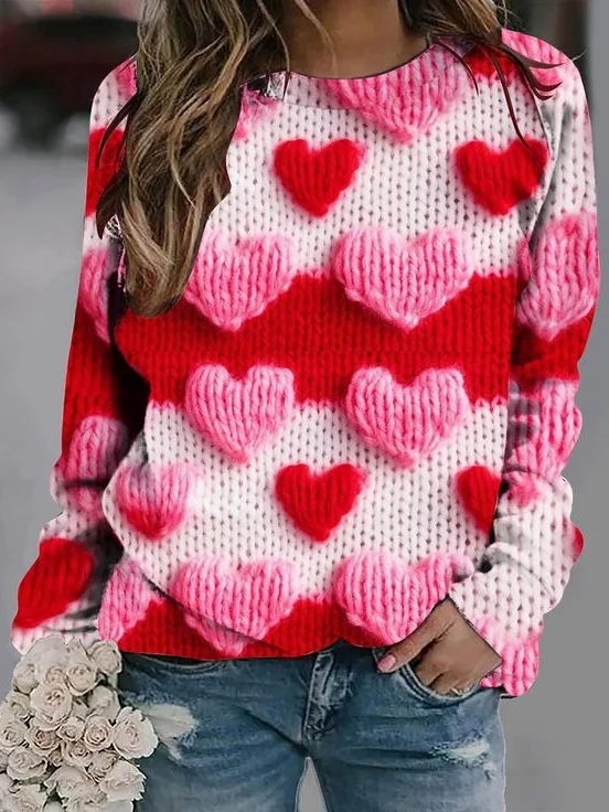 Women's Valentine's Day Love Heart Graphic Print Long Sleeve Crew Neck Sweatshirt