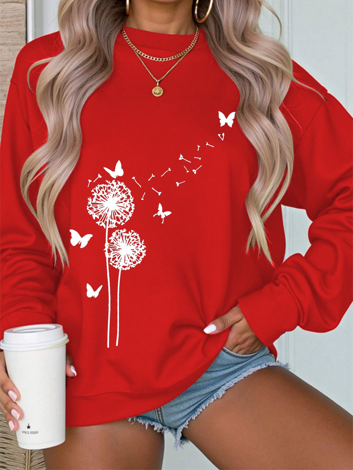 Women's Crew Neck Botanical Pattern Casual Spring/Fall Long Sleeve Sweatshirt